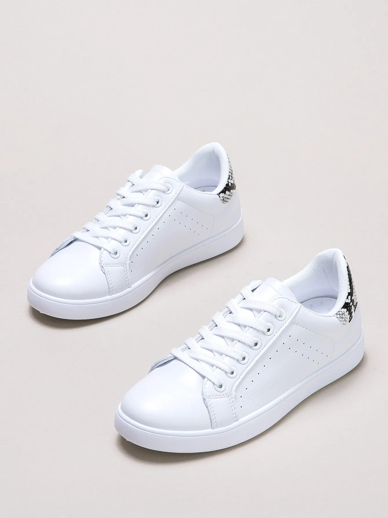 Lace-up Front Snakeskin Detail Skate Shoes - White