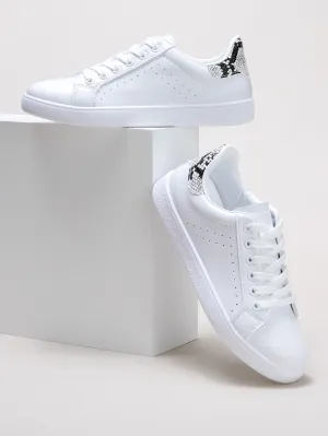 Lace-up Front Snakeskin Detail Skate Shoes - White