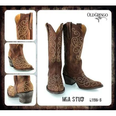 LADIES OLD GRINGO MIA STUD BRASS WESTERN BOOTS L1198-5