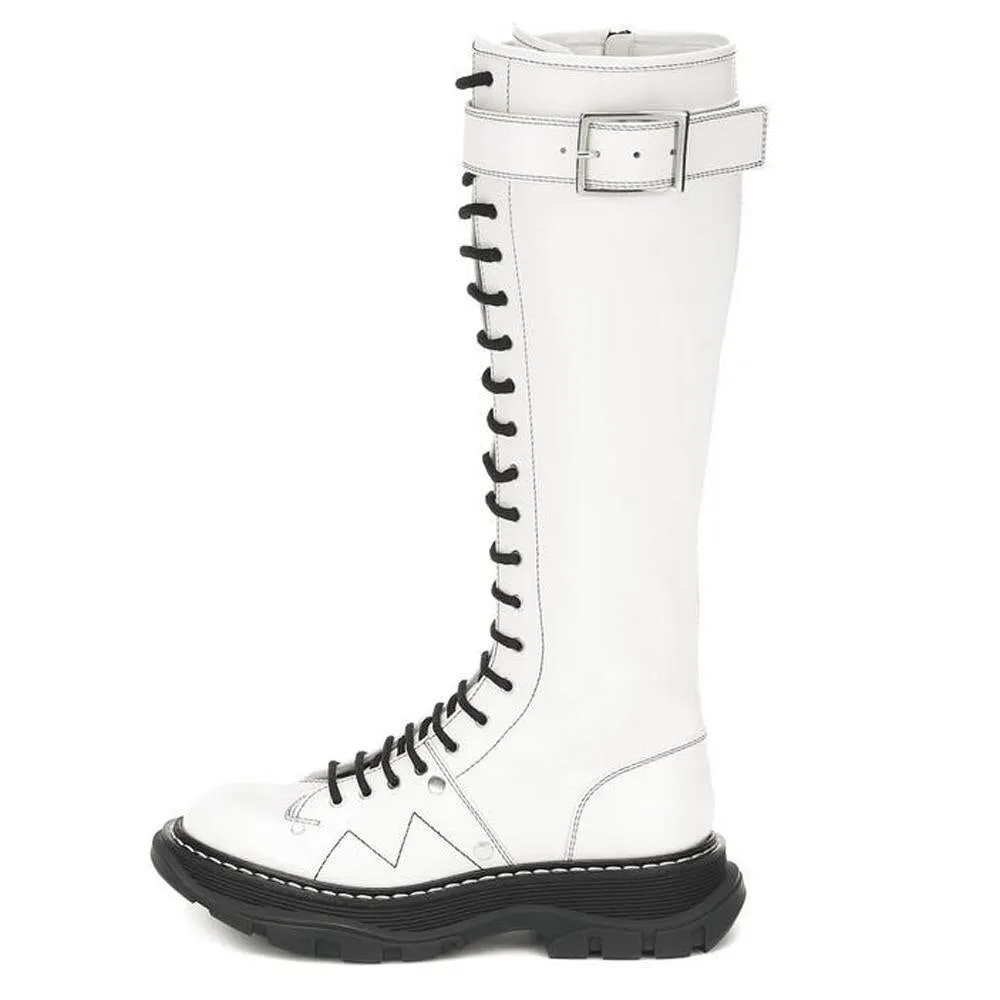 Leather Women's Knee High Boots 2020 Brand Design Winter Lace up Women Platform Boot Spring Ladies Chunky Shoes