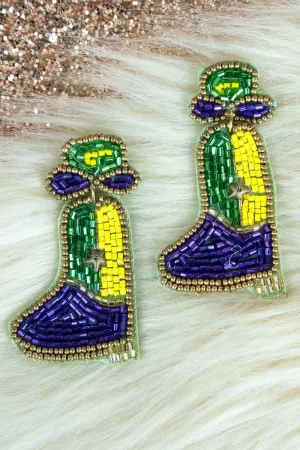 Mardi Gras Boots Seed Bead Earrings