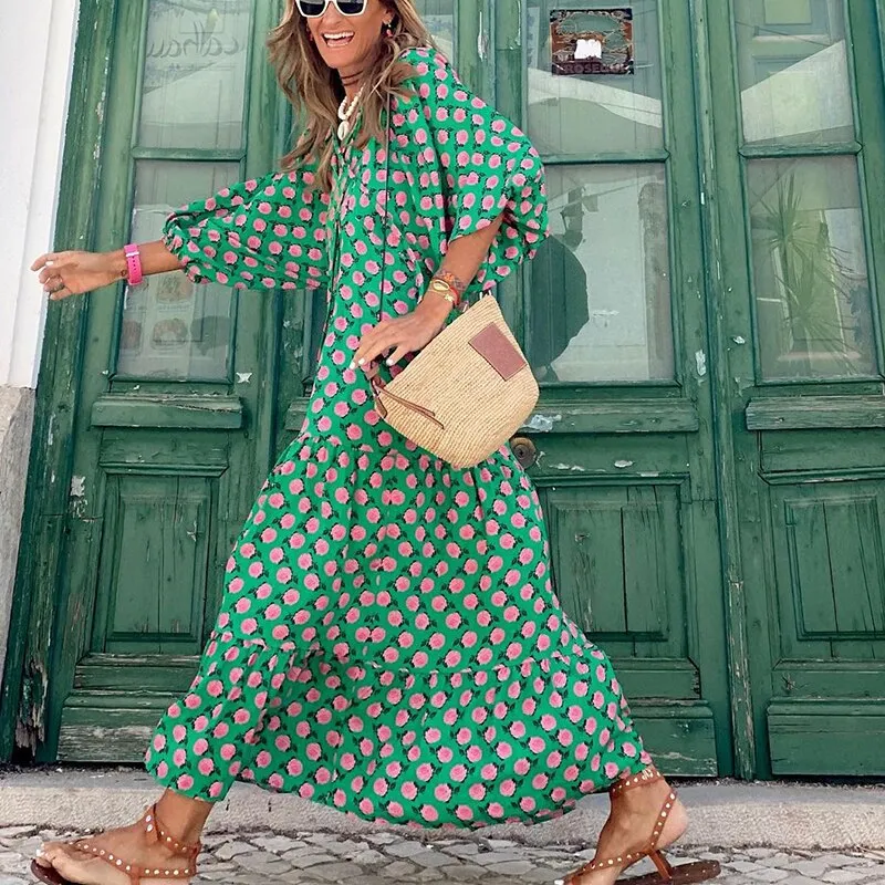 Maxi Dress – Geometric Print – Effortless Boho Look