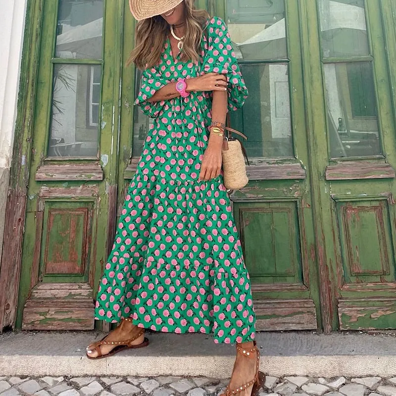Maxi Dress – Geometric Print – Effortless Boho Look
