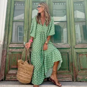 Maxi Dress – Geometric Print – Effortless Boho Look