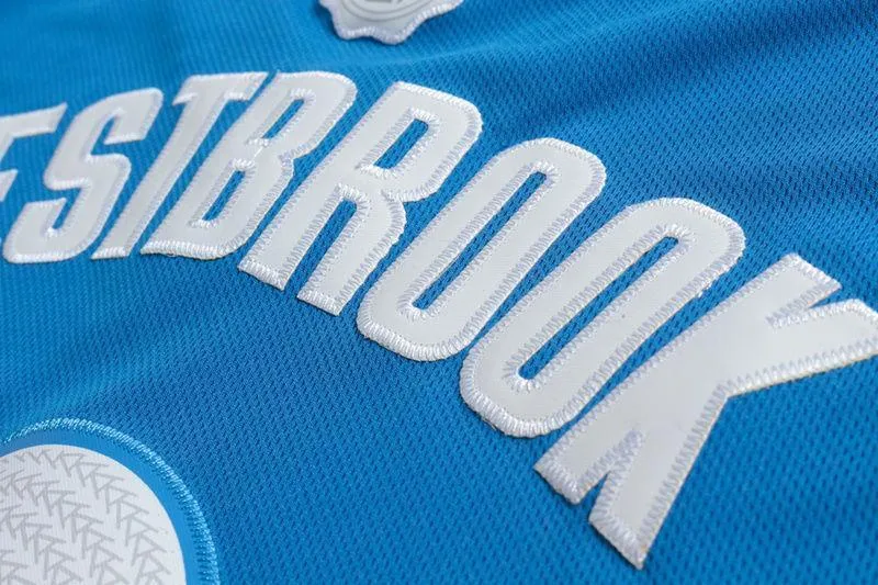 Men 0 Russell Westbrook Jersey Christmas Blue Oklahoma City Thunder