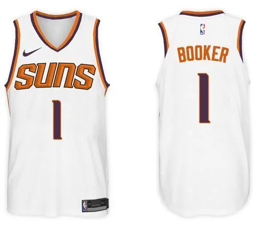 Men 1 Devin Booker Jersey White Phoenix Suns Jersey Authentic Player
