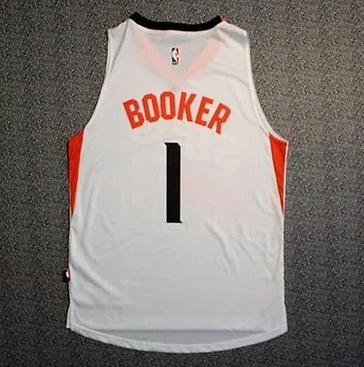 Men 1 Devin Booker Jersey White Phoenix Suns Throwback Swingman Jersey