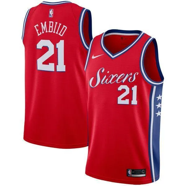 Men 21 Joel Embiid Red Jersey City Edition Philadelphia 76ers Jersey Fanatics
