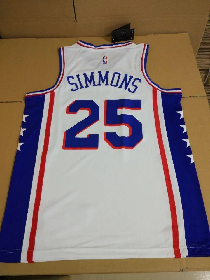 Men 25 Ben Simmons 76ers Jersey White Philadelphia 76ers Jersey Swingman