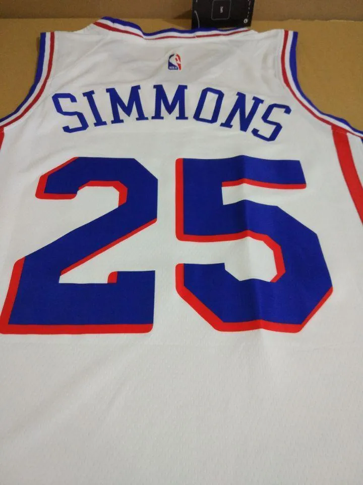 Men 25 Ben Simmons 76ers Jersey White Philadelphia 76ers Jersey Swingman