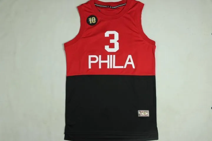 Men 3 Allen Iverson Jersey Red&Black Philadelphia 76ers Jersey Fanatics