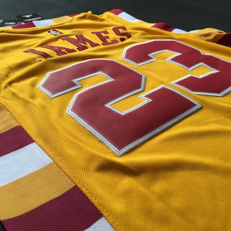 Men CAVS 23 Lebron James Jersey Yellow Cleveland Cavaliers Jersey Swingman