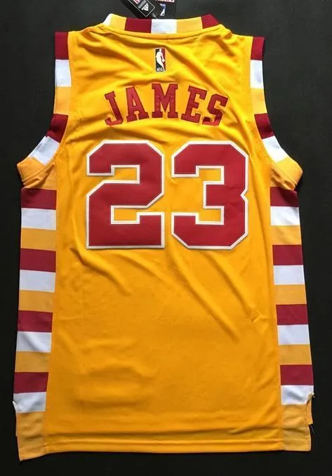 Men CAVS 23 Lebron James Jersey Yellow Cleveland Cavaliers Jersey Swingman