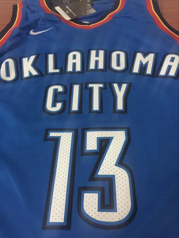 Men OKC 13 Paul George Jersey Blue Oklahoma City Thunder Swingman Fanatics