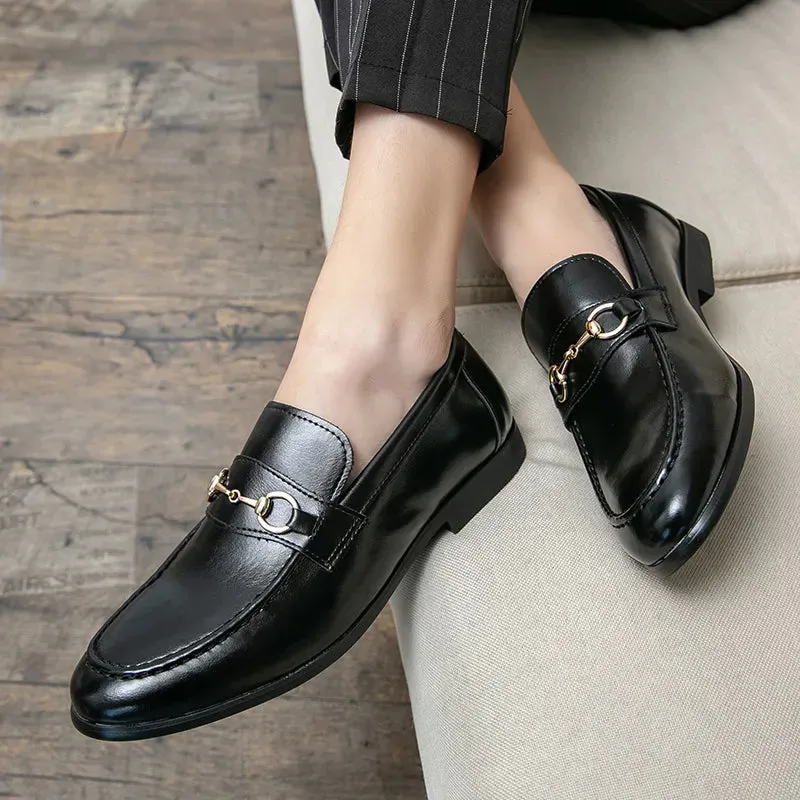 Mens Chain Buckle Decoration Slip On Loafers Classic Business Non Slip Oxford Shoes Lightweight Breathable Walking Shoes Comfortable Wear Resistant Workplace Work Shoes Attend A Meeting Dress Shoes