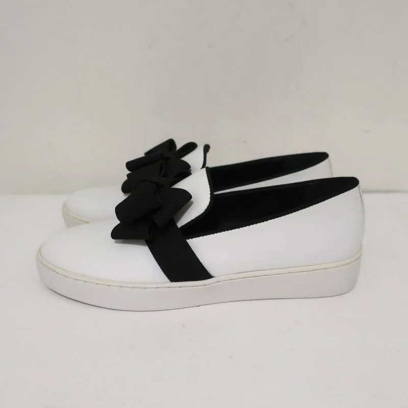 Michael Kors Val Runway Bow Skate Sneakers White Leather Size 37 NEW
