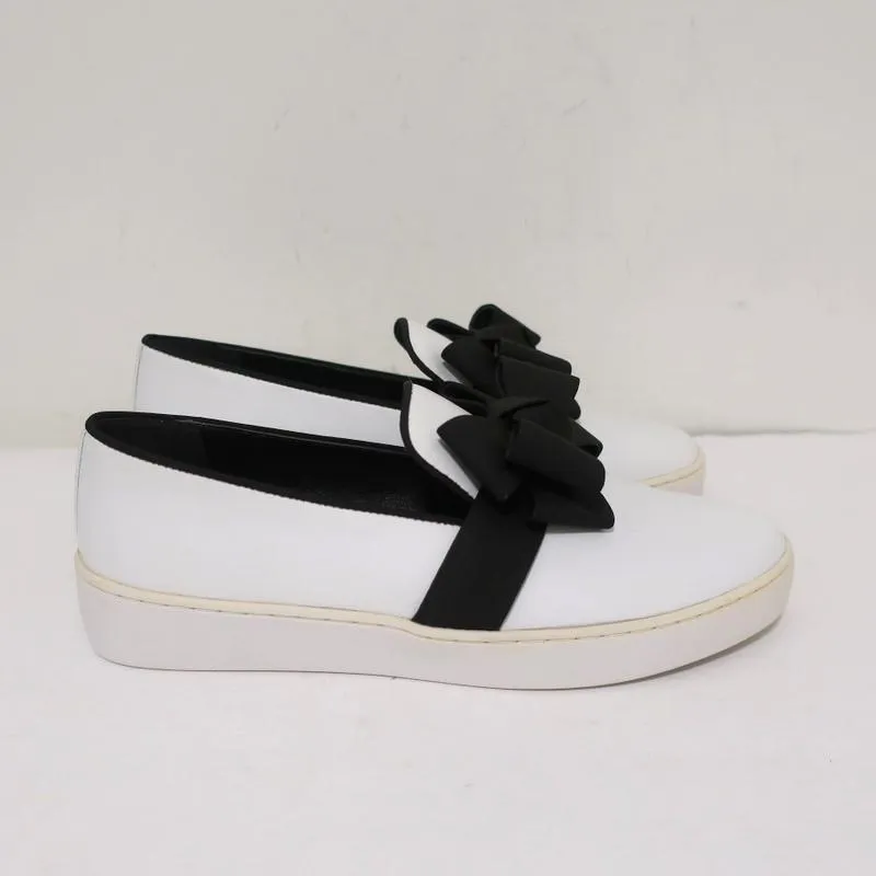 Michael Kors Val Runway Bow Skate Sneakers White Leather Size 37 NEW