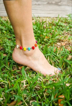 Multicolor Elephant Beads Silver Single Strand Anklet