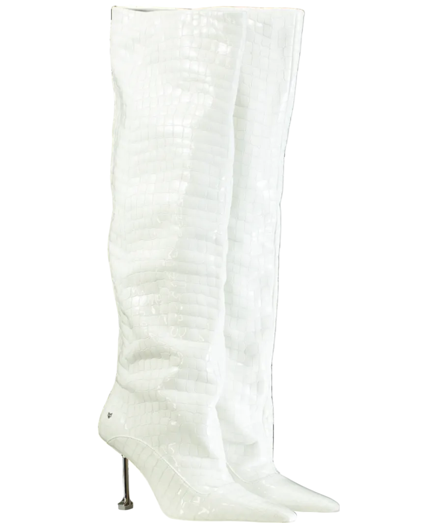 Naked Wolfe White Texas Croc Patent Leather Boots UK 7 EU 40 👠