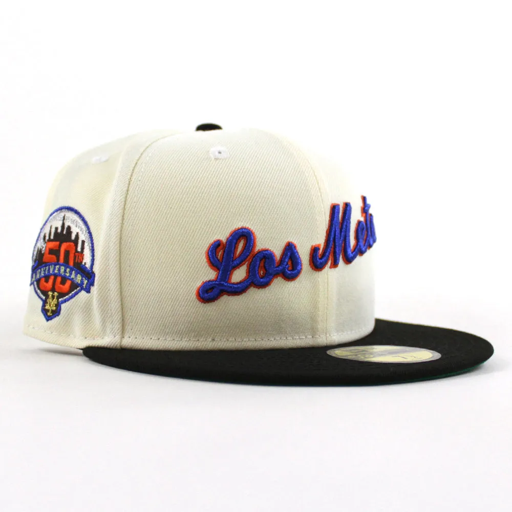 New York Mets (Los Mets) 50TH Anniversary New Era 59Fifty Fitted Hat (CHROME WHITE Black GREEN Under Brim)