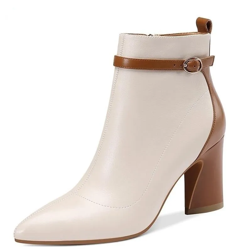 newest fashion mixed colors genuine leather winter ankle boots pointed toe super high strange style zipper shoes women