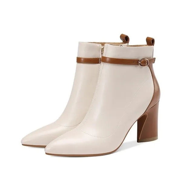 newest fashion mixed colors genuine leather winter ankle boots pointed toe super high strange style zipper shoes women