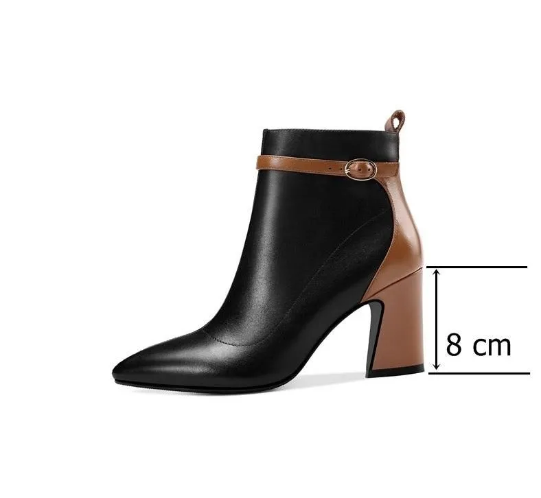 newest fashion mixed colors genuine leather winter ankle boots pointed toe super high strange style zipper shoes women
