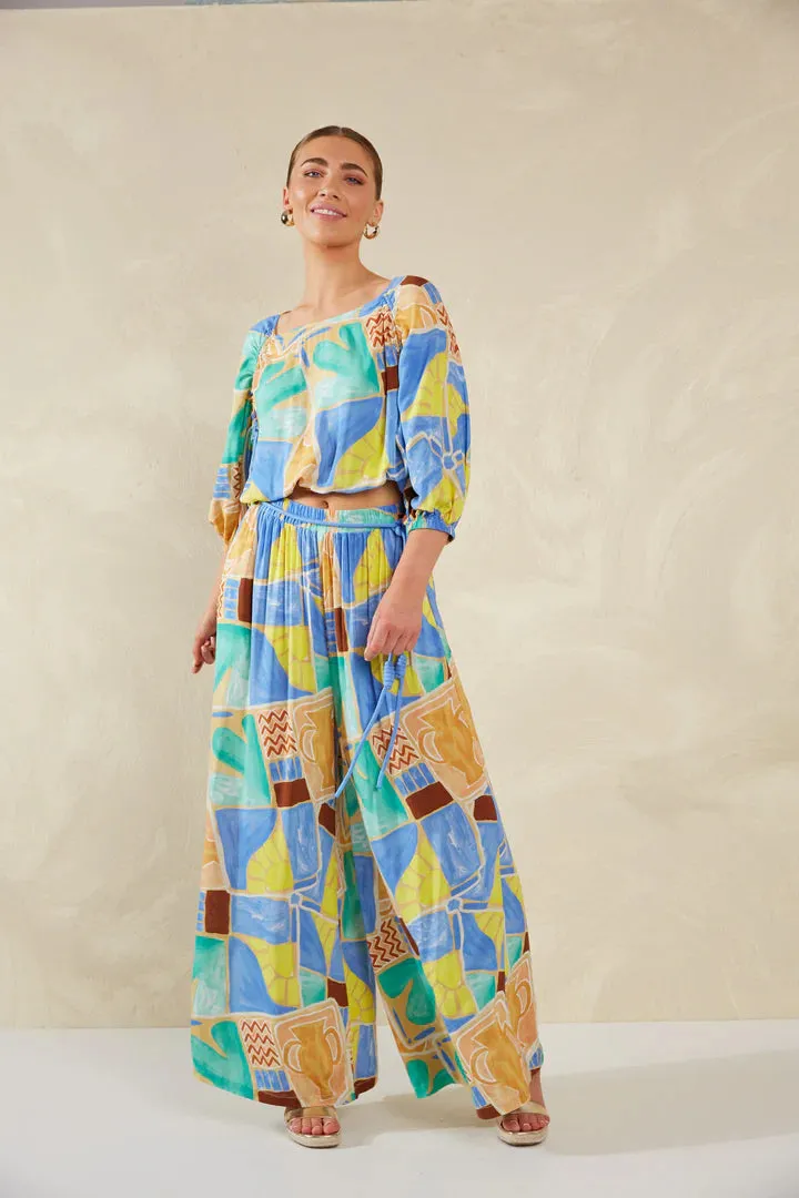 Printed Drawstring Blouse