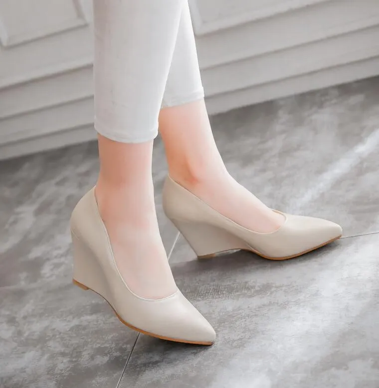 Purpdrank - Autumn Women Genuine Shoes Height Wedges Shoes Woman Casual Slip-On Loafers White Beige White Red Black
