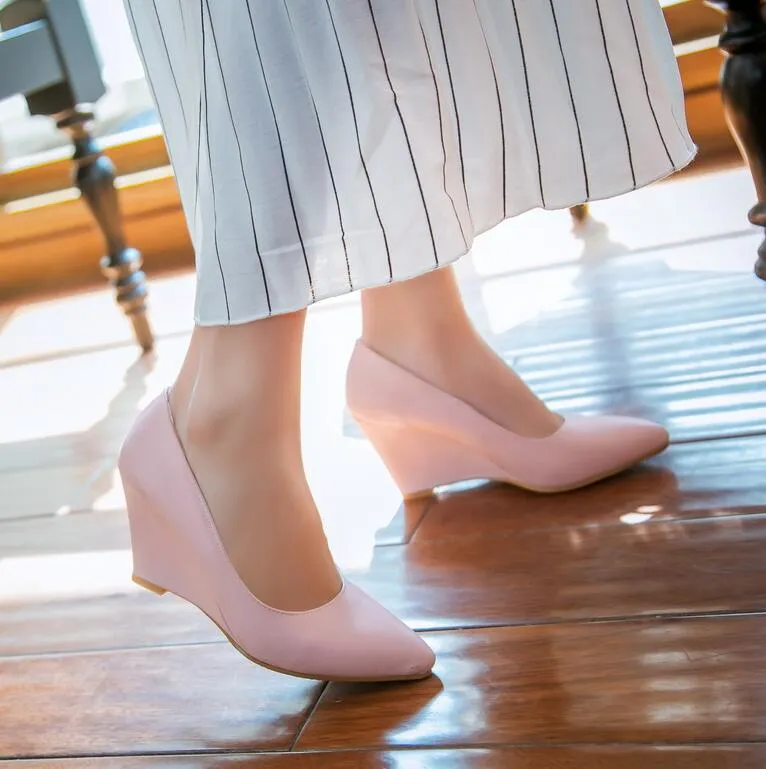Purpdrank - Autumn Women Genuine Shoes Height Wedges Shoes Woman Casual Slip-On Loafers White Beige White Red Black
