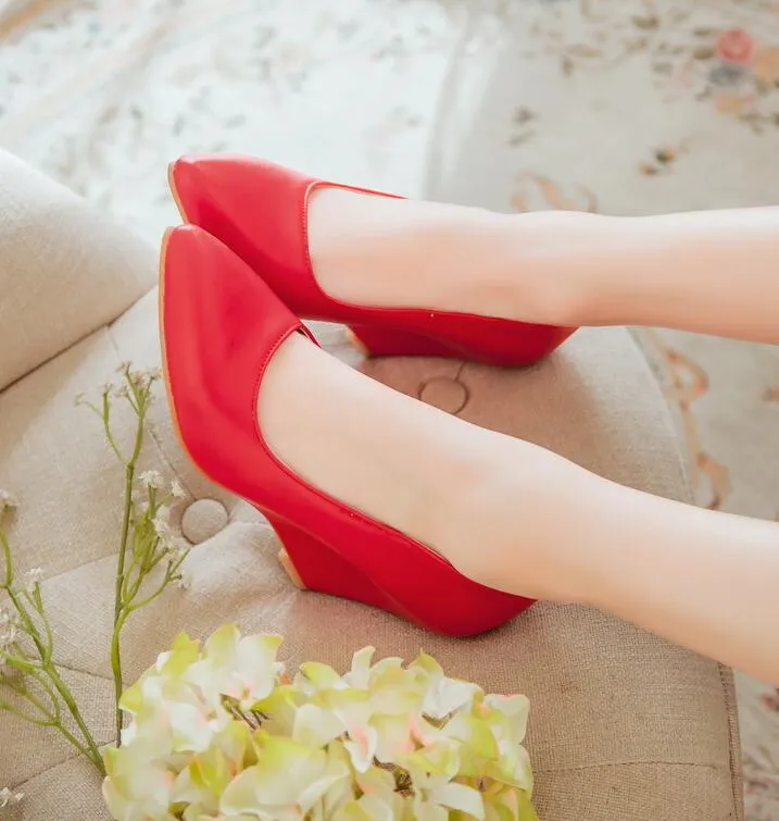 Purpdrank - Autumn Women Genuine Shoes Height Wedges Shoes Woman Casual Slip-On Loafers White Beige White Red Black