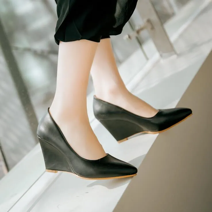 Purpdrank - Autumn Women Genuine Shoes Height Wedges Shoes Woman Casual Slip-On Loafers White Beige White Red Black
