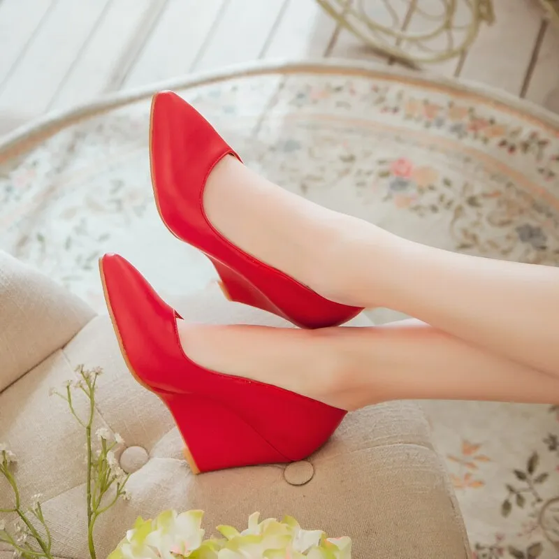 Purpdrank - Autumn Women Genuine Shoes Height Wedges Shoes Woman Casual Slip-On Loafers White Beige White Red Black