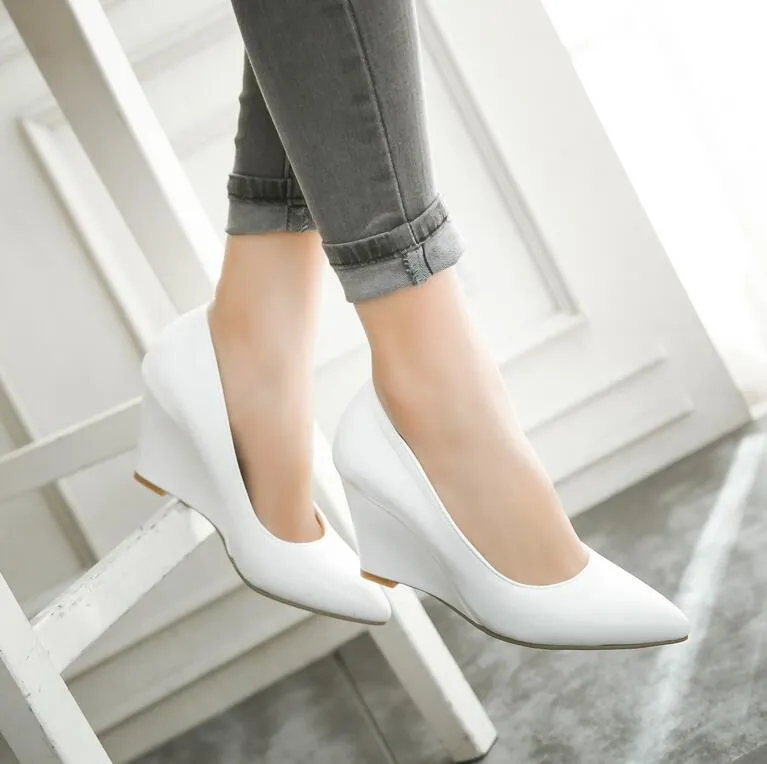 Purpdrank - Autumn Women Genuine Shoes Height Wedges Shoes Woman Casual Slip-On Loafers White Beige White Red Black