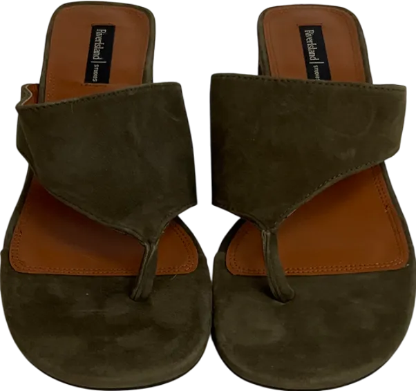 River Island Green Khaki Suede Block Heeled Mule Sandal UK 5 EU 38 👠