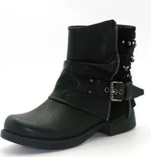 Round Toe Med  Casual   Vintage Boots for Women  Square Heel Ankle  Autumn Winter Boots Shallow Metal Decoration Solid  Shoes