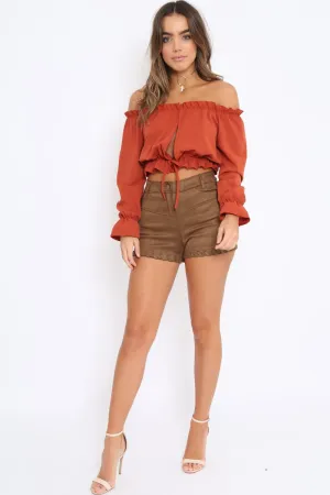 Rust Key Hole Bust Crop Top - Caitie