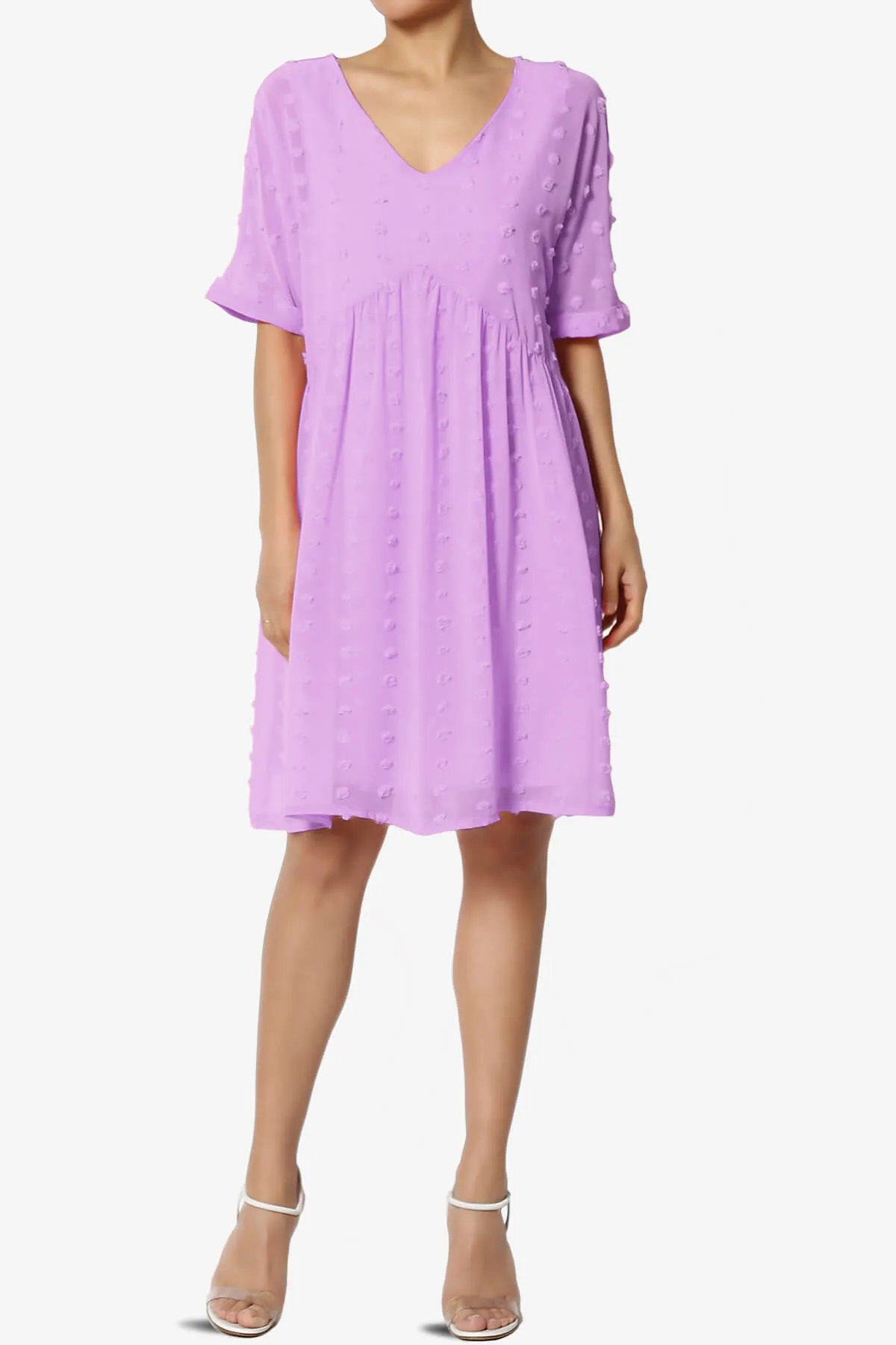 Sandra Swiss Dot Short Sleeve Babydoll Dress PLUS