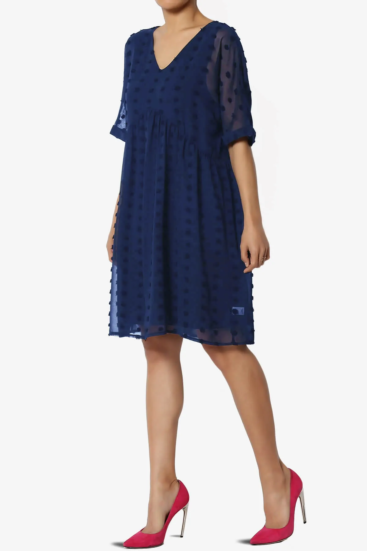 Sandra Swiss Dot Short Sleeve Babydoll Dress PLUS
