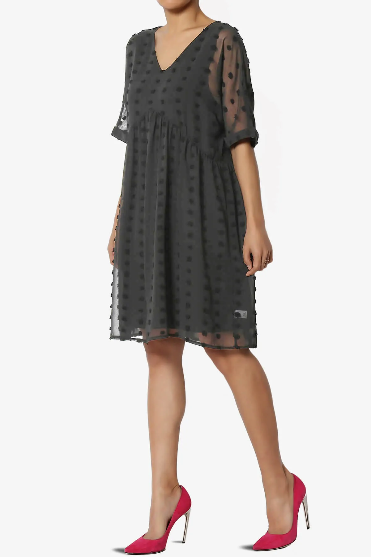 Sandra Swiss Dot Short Sleeve Babydoll Dress PLUS