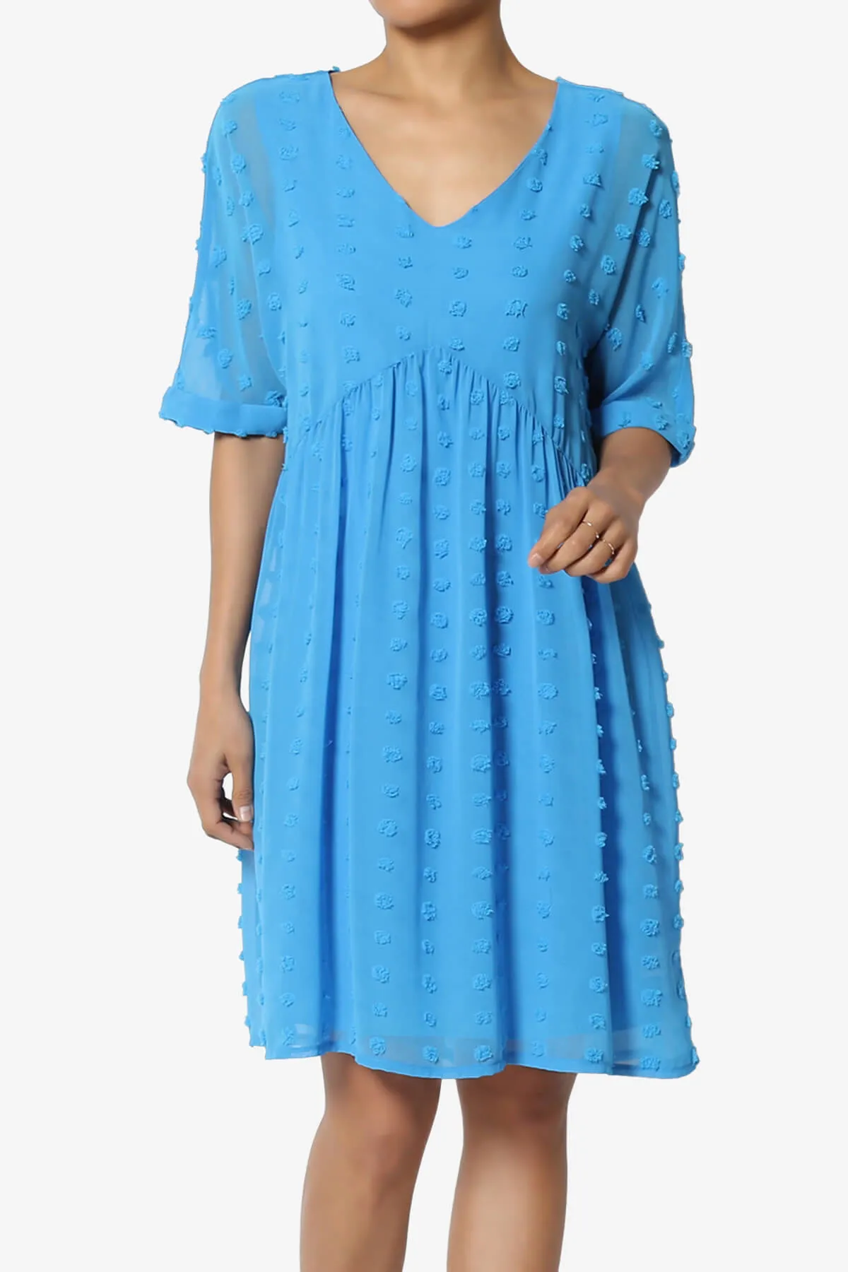 Sandra Swiss Dot Short Sleeve Babydoll Dress PLUS