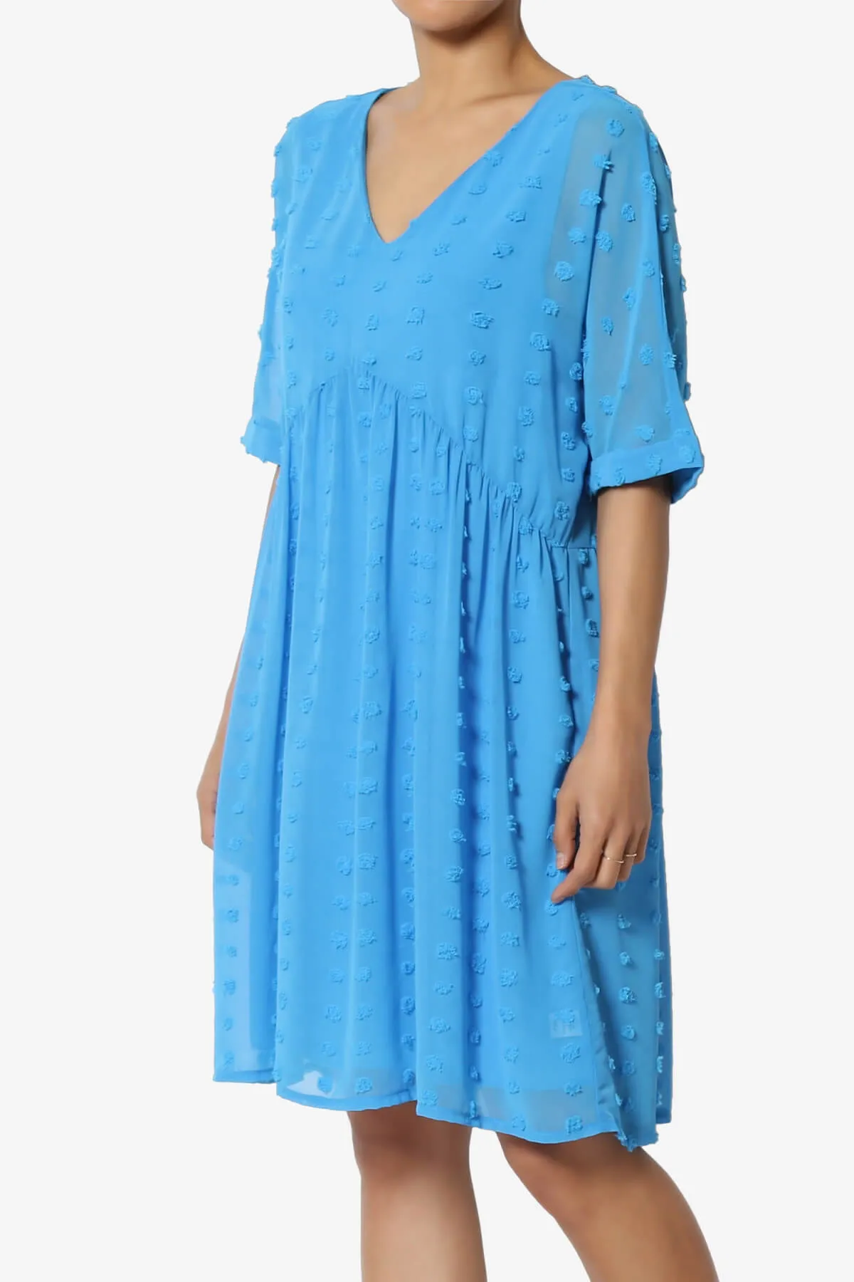 Sandra Swiss Dot Short Sleeve Babydoll Dress PLUS