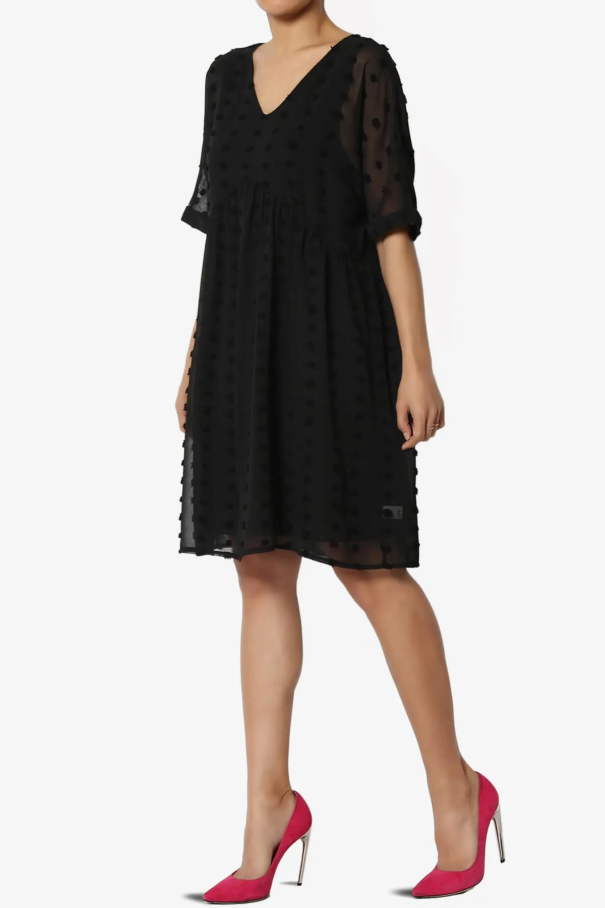 Sandra Swiss Dot Short Sleeve Babydoll Dress PLUS