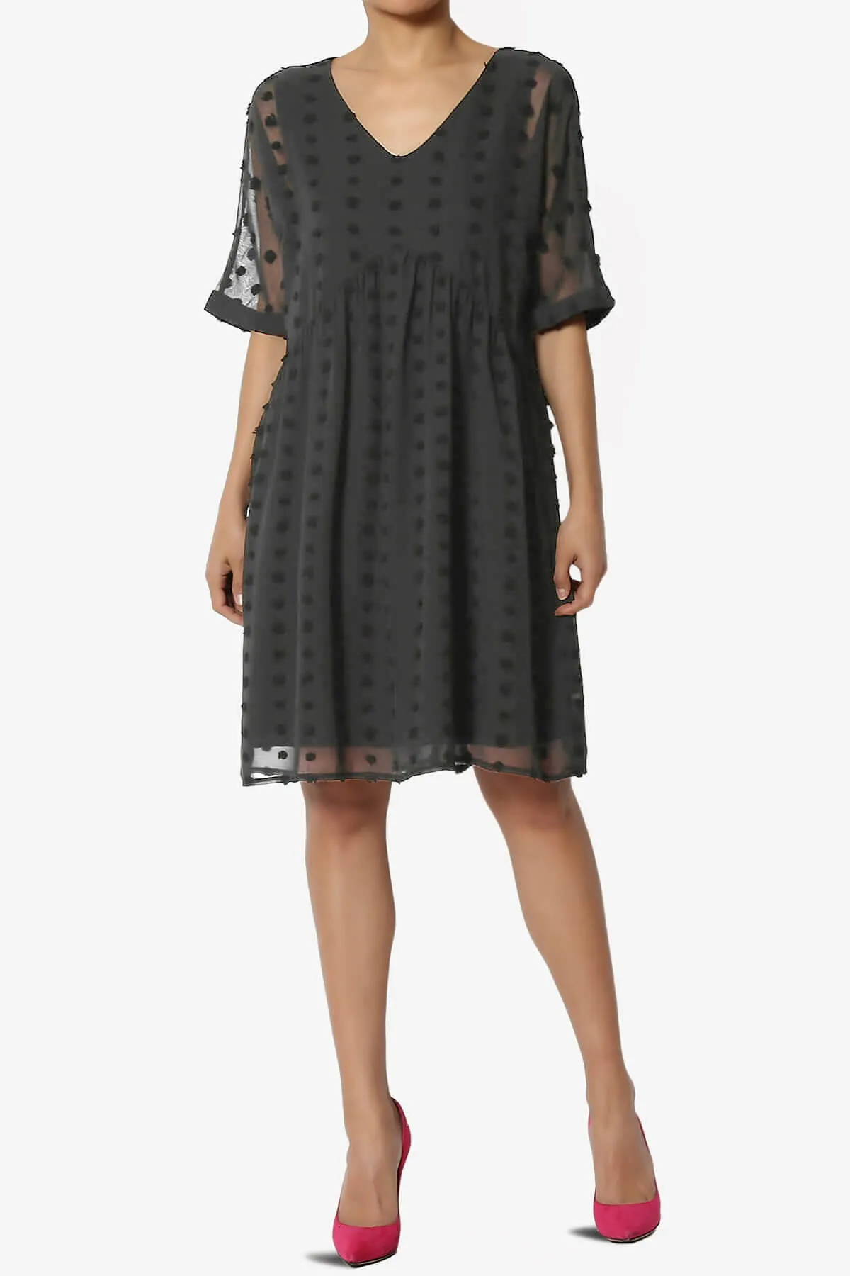 Sandra Swiss Dot Short Sleeve Babydoll Dress PLUS