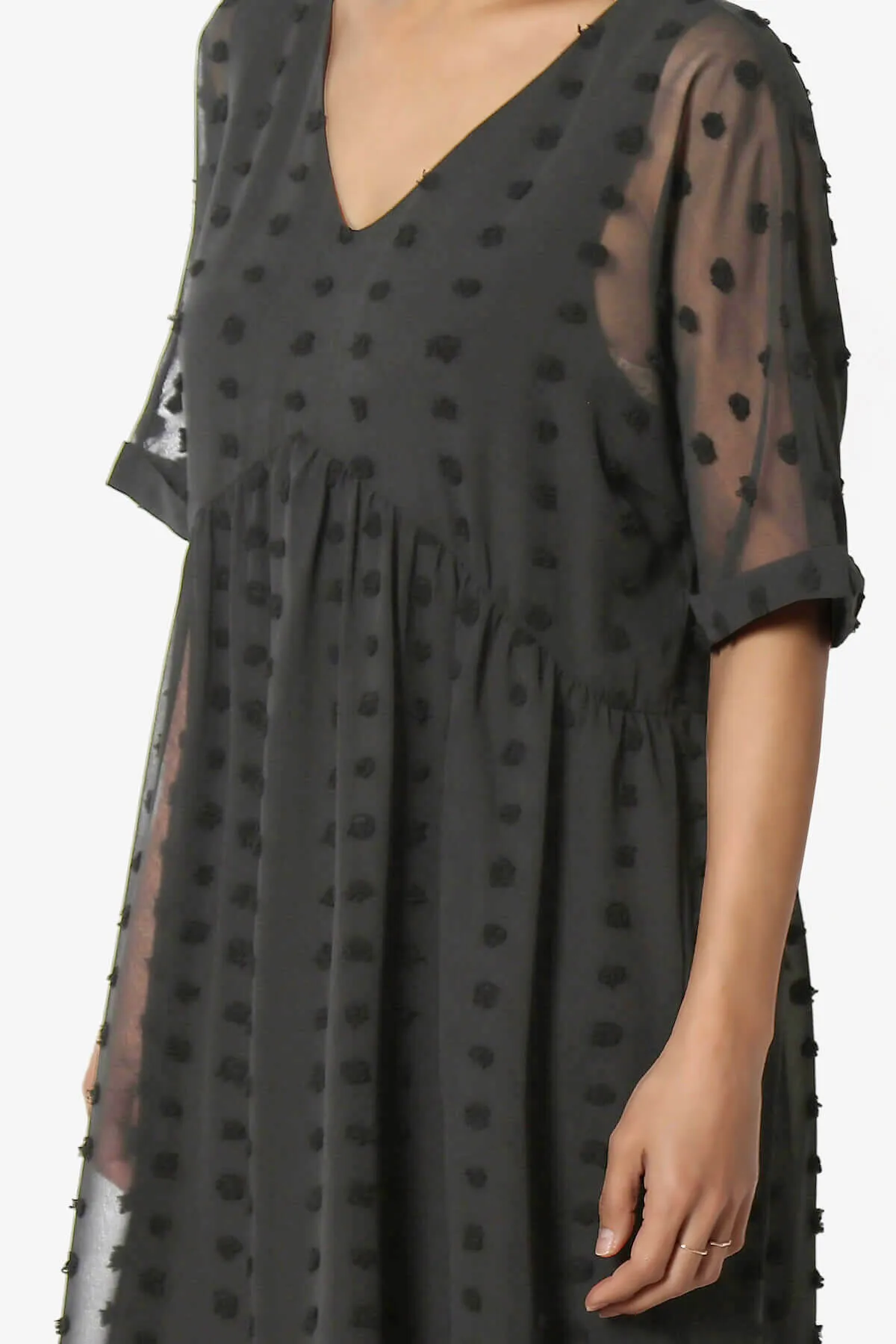 Sandra Swiss Dot Short Sleeve Babydoll Dress PLUS