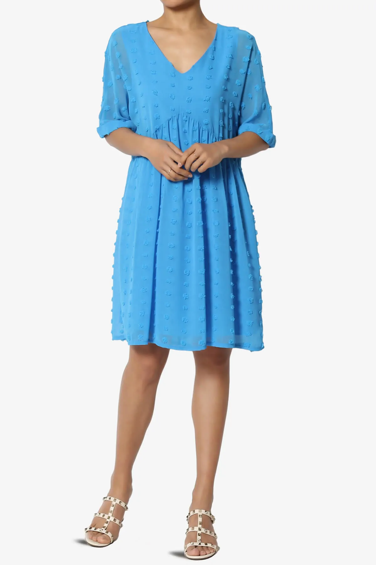 Sandra Swiss Dot Short Sleeve Babydoll Dress PLUS