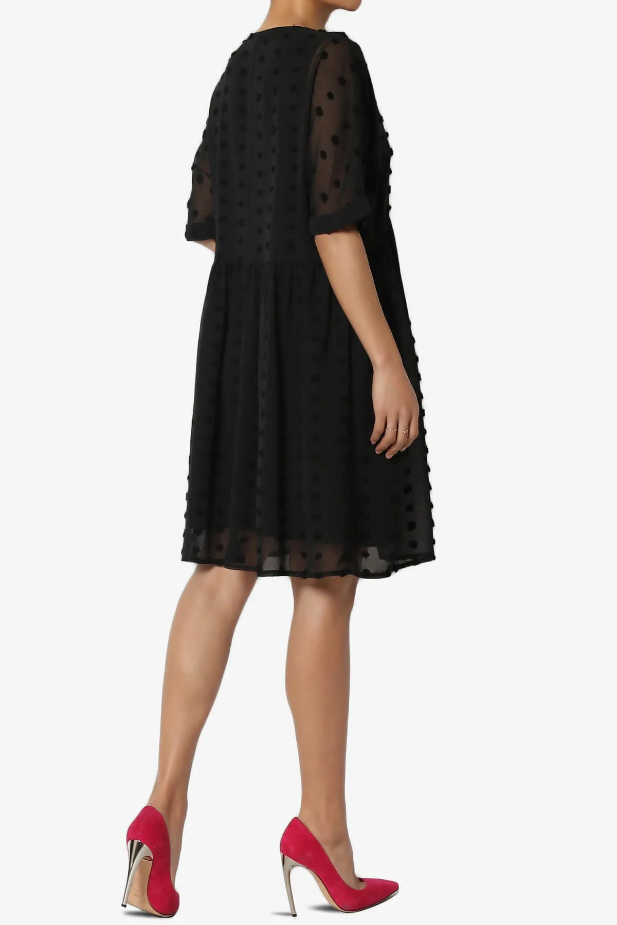 Sandra Swiss Dot Short Sleeve Babydoll Dress PLUS
