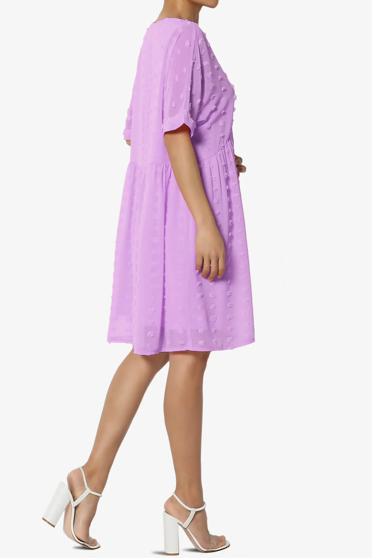 Sandra Swiss Dot Short Sleeve Babydoll Dress PLUS