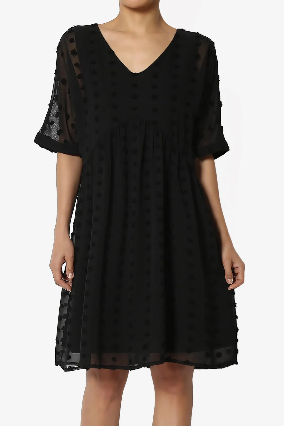 Sandra Swiss Dot Short Sleeve Babydoll Dress PLUS