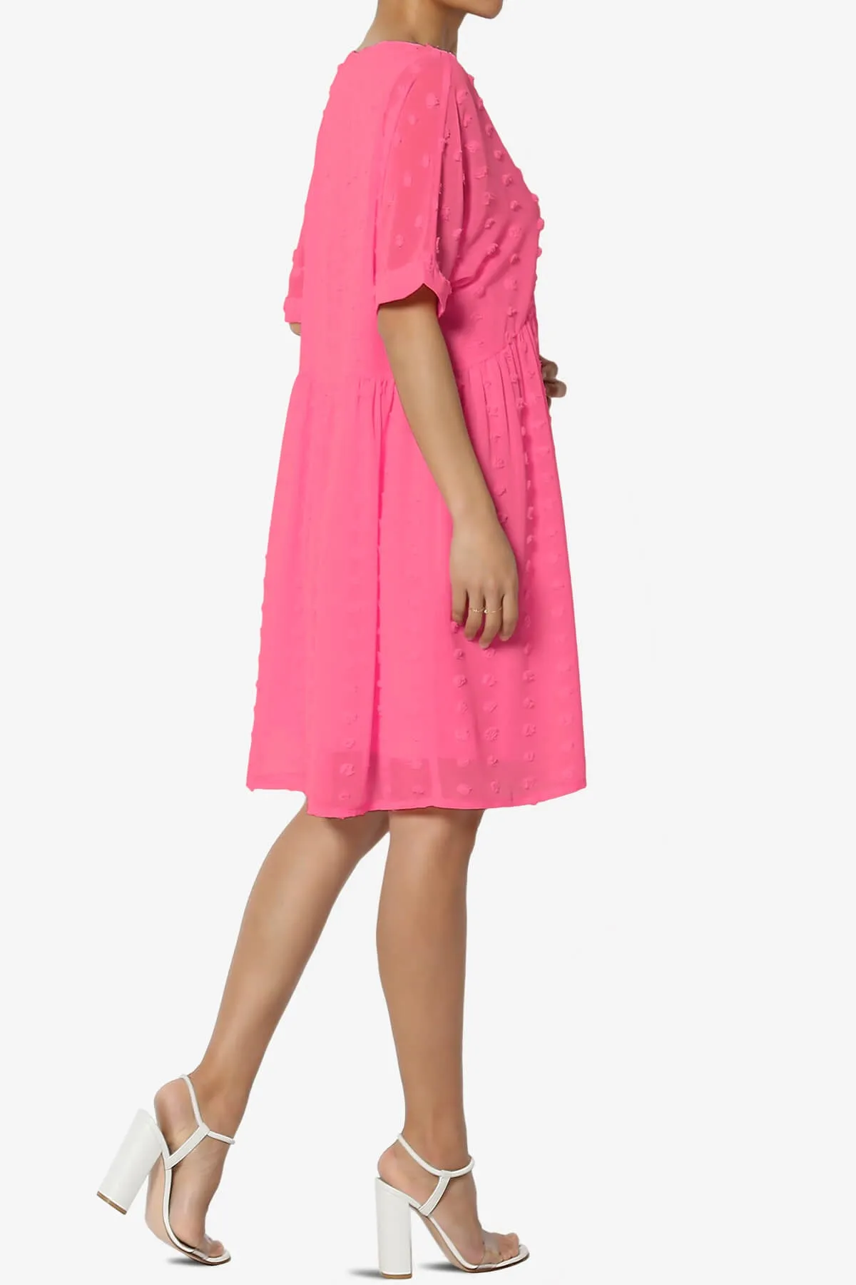 Sandra Swiss Dot Short Sleeve Babydoll Dress PLUS